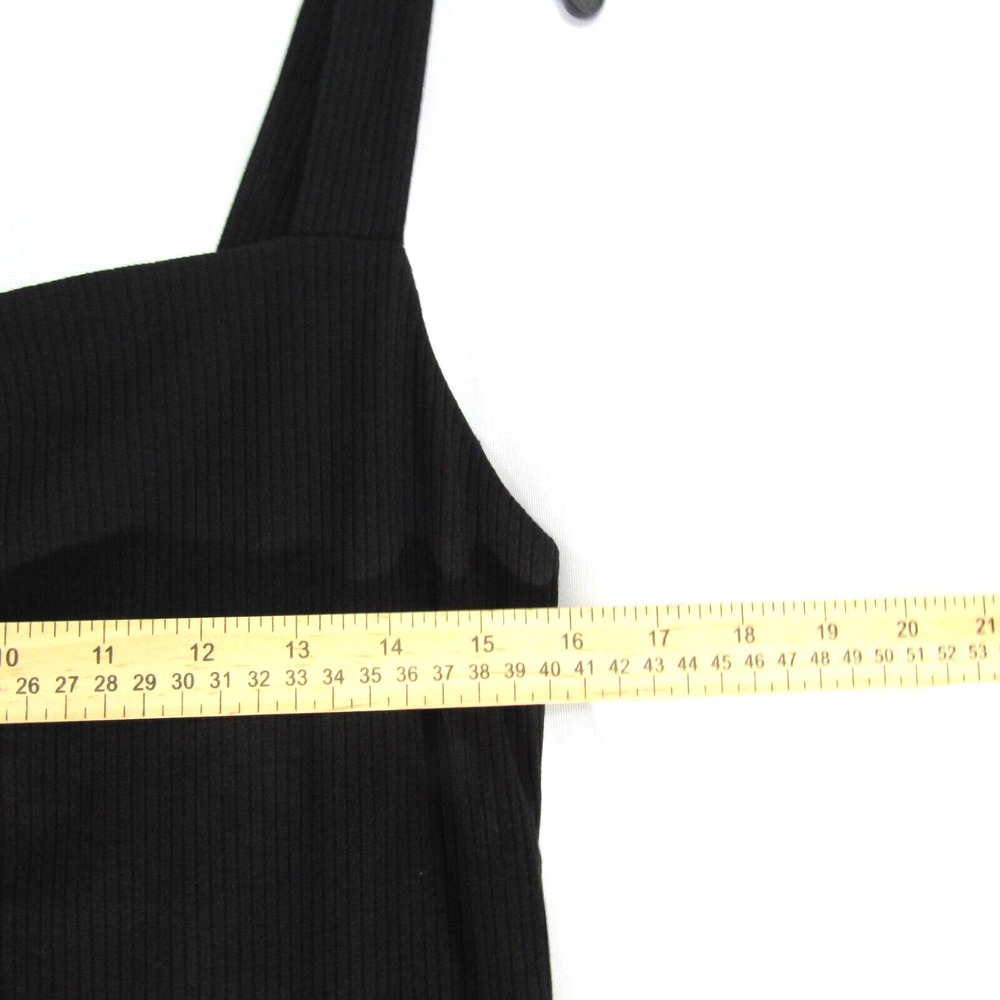 Good Luck Gem Black Ribbed Knit Bodycon Square Neck V Slit Dress Women's Size L - Picture 7 of 10